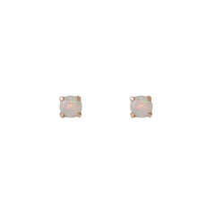 14K Gold 1mm Solitaire Opal 4 Prong Stud Earrings