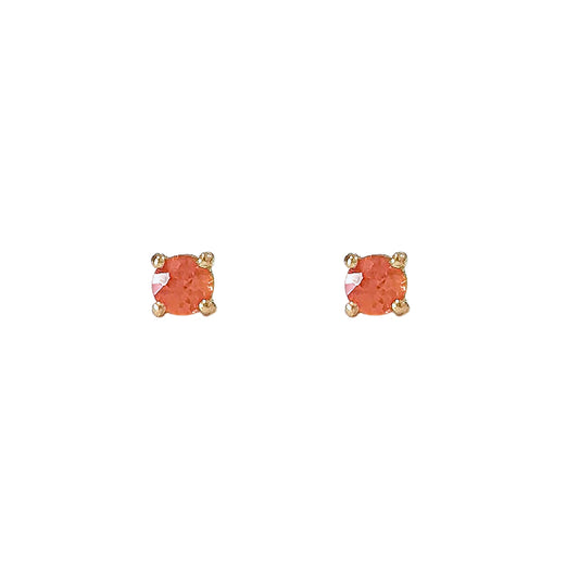 14K Gold 1mm Solitaire Orange Sapphire 4 Prong Stud Earrings