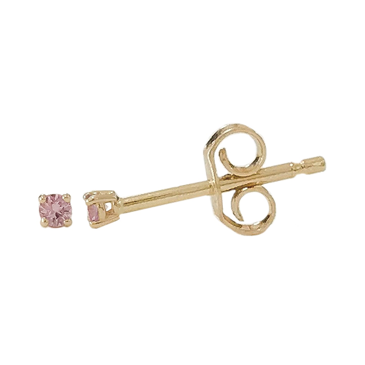 14K Gold 1mm Solitaire Pink Sapphire 4 Prong Stud Earrings