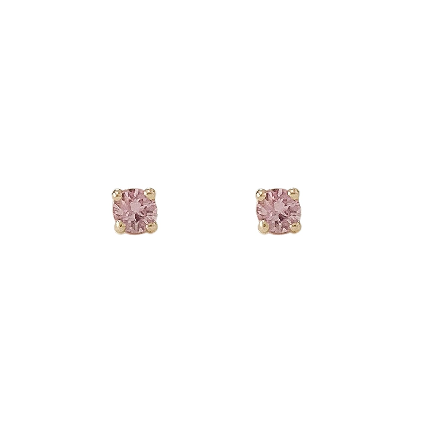 14K Gold 1mm Solitaire Pink Sapphire 4 Prong Stud Earrings