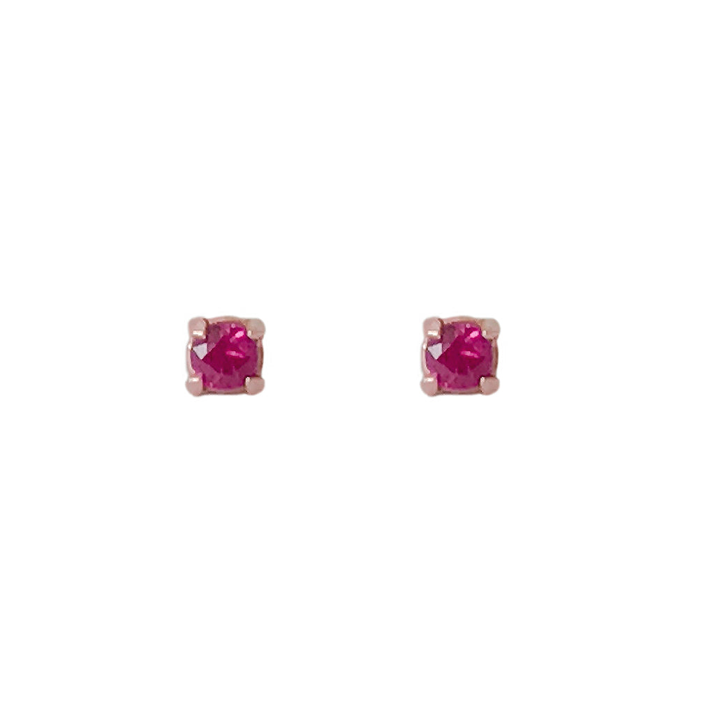 14K Gold 1mm Solitaire Ruby 4 Prong Stud Earrings