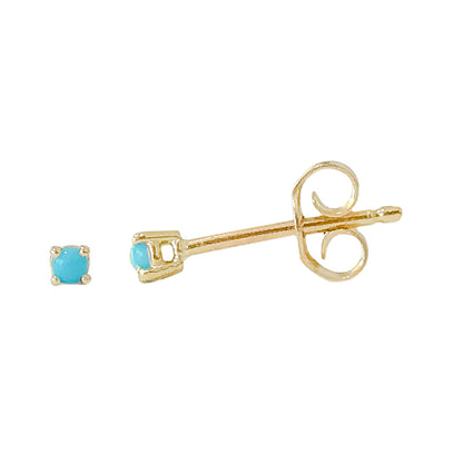 14K Gold 1mm Solitaire Turquoise 4 Prong Stud Earrings