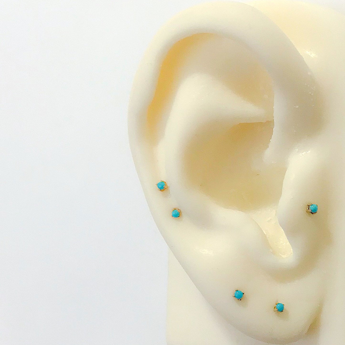 14K Gold 1mm Solitaire Turquoise 4 Prong Stud Earrings