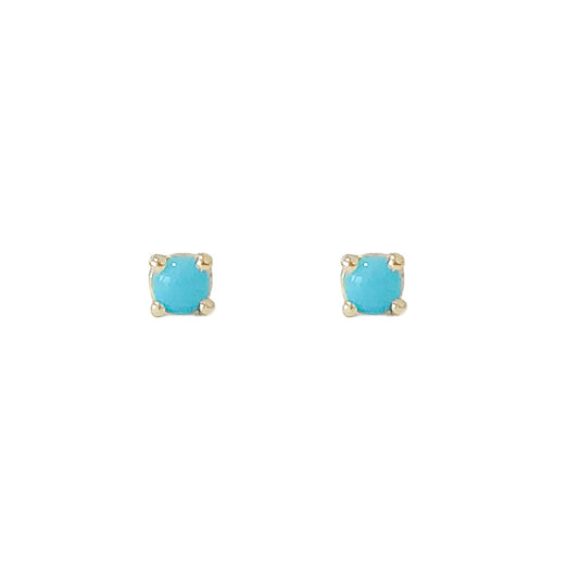 14K Gold 1mm Solitaire Turquoise 4 Prong Stud Earrings