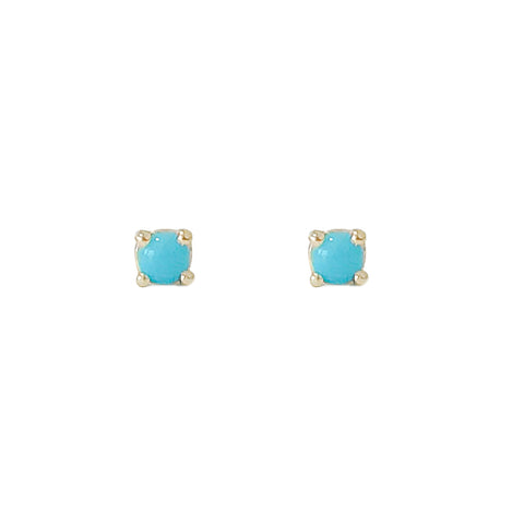 14K Gold 1mm Solitaire Turquoise 4 Prong Stud Earrings
