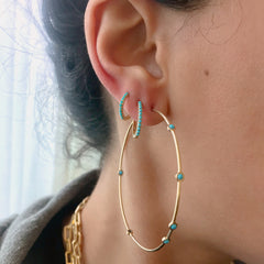 14K Gold Bezel Set Turquoise 2.25" Hoop Earrings