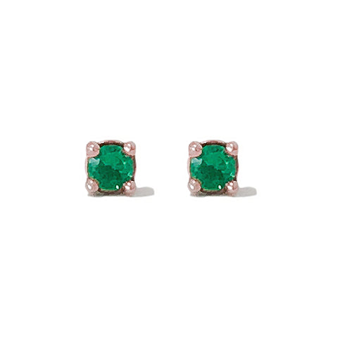 14K Gold 2mm Solitaire Emerald 4 Prong Stud Earrings
