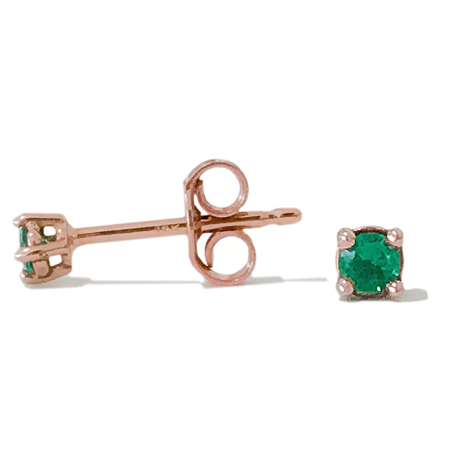 14K Gold 2mm Solitaire Emerald 4 Prong Stud Earrings