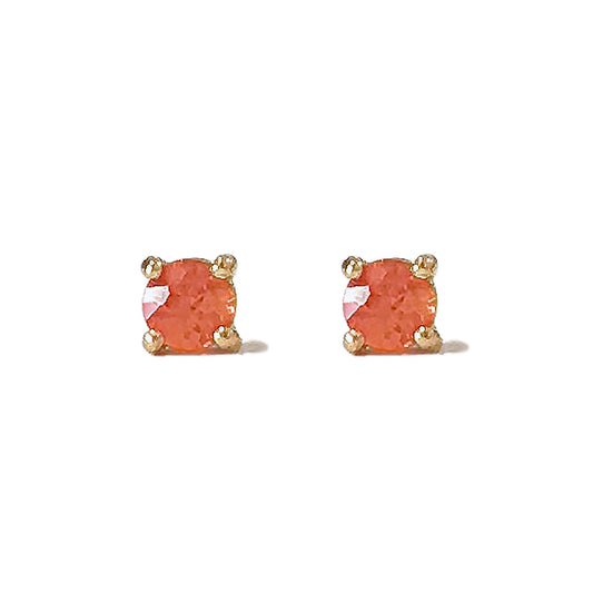 14K Gold 2mm Solitaire Orange Sapphire 4 Prong Stud Earrings