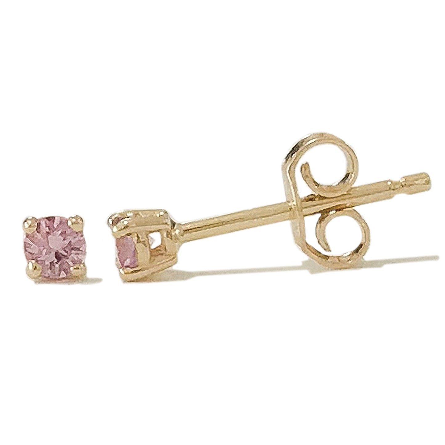 14K Gold 2mm Solitaire Pink Sapphire 4 Prong Stud Earrings