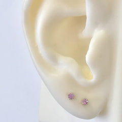 14K Gold 2mm Solitaire Pink Sapphire 4 Prong Stud Earrings