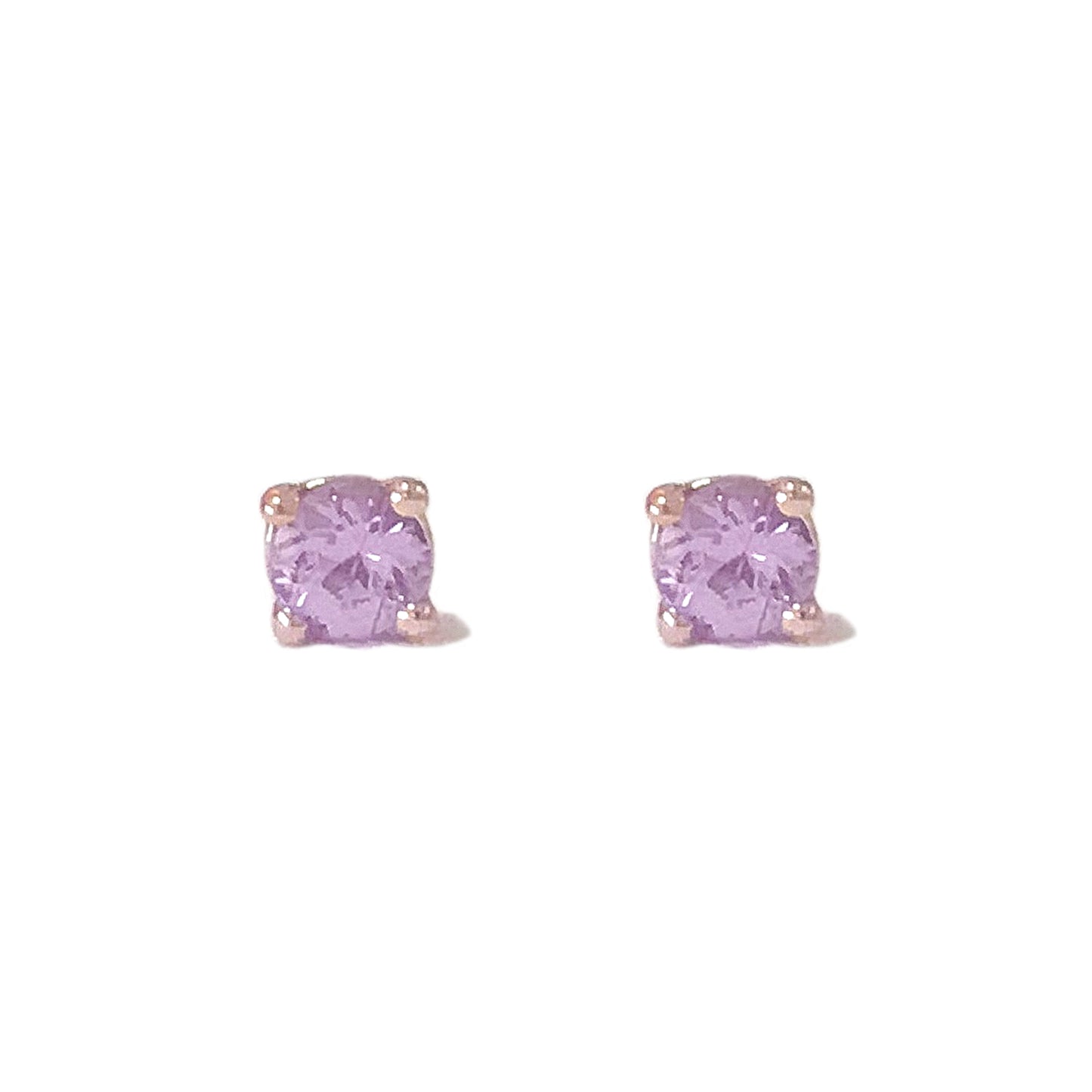 14K Gold 2mm Solitaire Purple Sapphire 4 Prong Stud Earrings