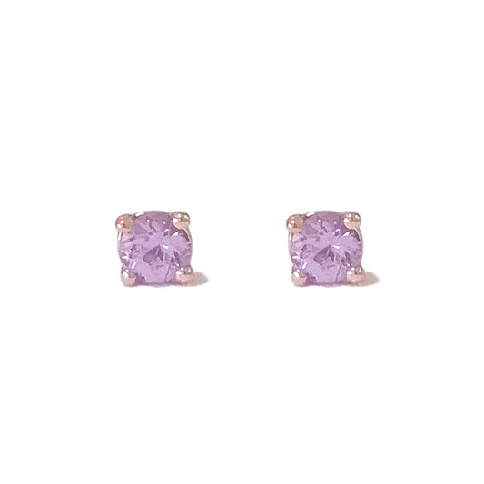 14K Gold 2mm Solitaire Purple Sapphire 4 Prong Stud Earrings