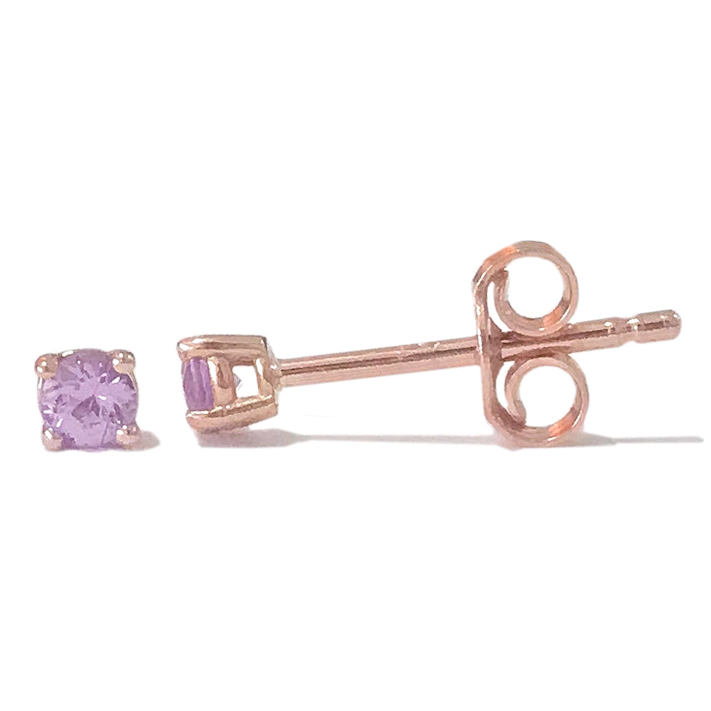 14K Gold 2mm Solitaire Purple Sapphire 4 Prong Stud Earrings