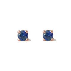 14K Gold 2mm Solitaire Sapphire 4 Prong Stud Earrings