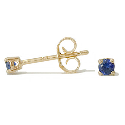 14K Gold 2mm Solitaire Sapphire 4 Prong Stud Earrings