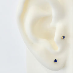 14K Gold 2mm Solitaire Sapphire 4 Prong Stud Earrings