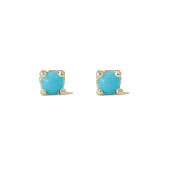 14K Gold 2mm Solitaire Turquoise Cabochon 4 Prong Stud Earrings
