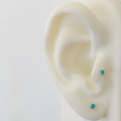14K Gold 2mm Solitaire Turquoise Cabochon 4 Prong Stud Earrings
