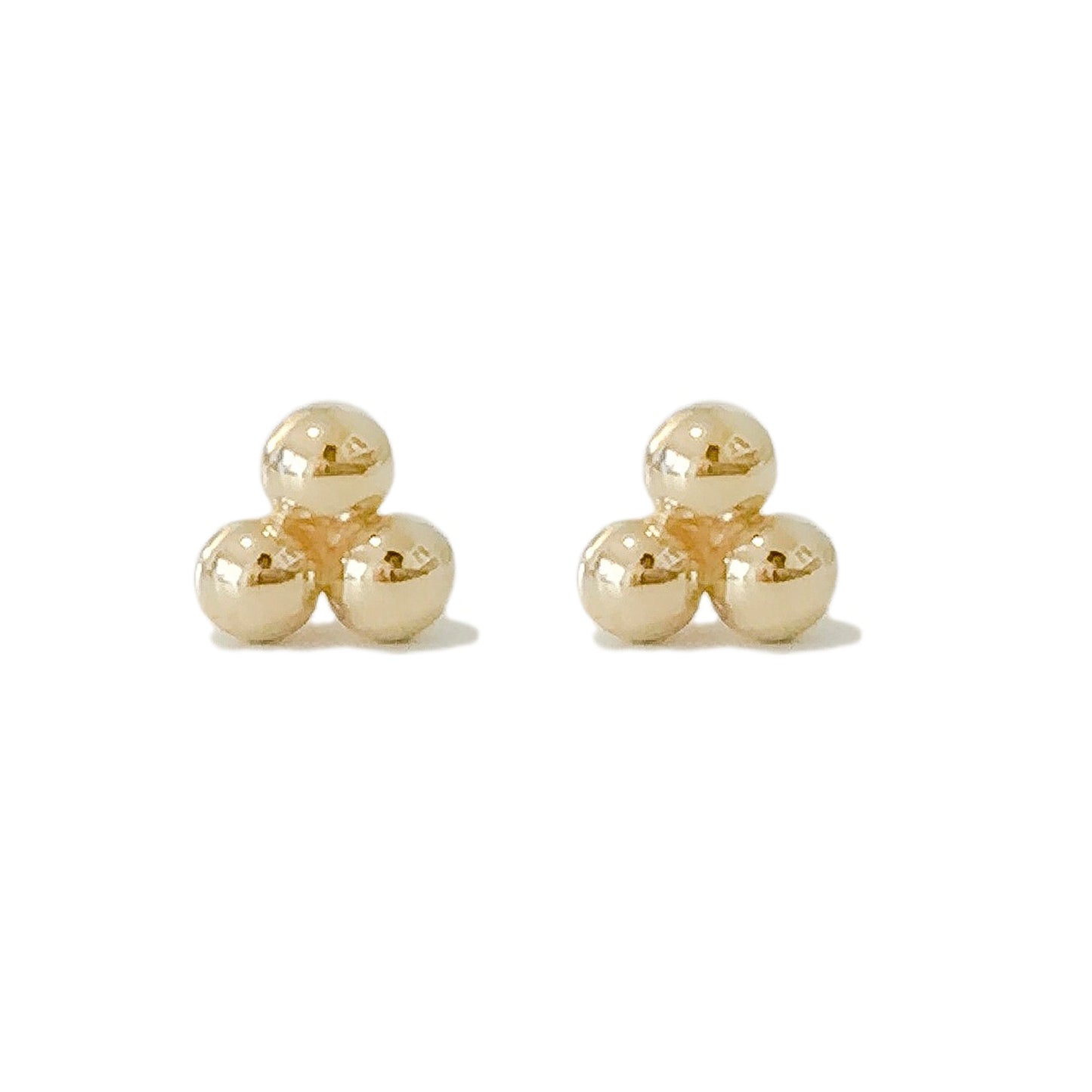 14K Gold Trinity Ball Cluster Stud Earrings