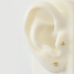 14K Gold Trinity Ball Cluster Stud Earrings