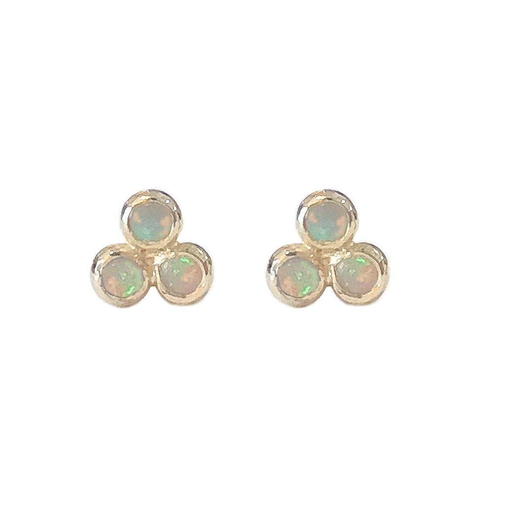 14K Gold Opal Trinity Ball Cluster Stud Earrings