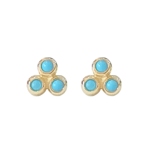 14K Gold Turquoise Trinity Ball Cluster Stud Earrings