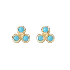 14K Gold Turquoise Trinity Ball Cluster Stud Earrings