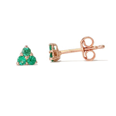 14K Gold Triple Emerald Trinity Cluster Stud Earrings