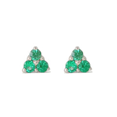 14K Gold Triple Emerald Trinity Cluster Stud Earrings