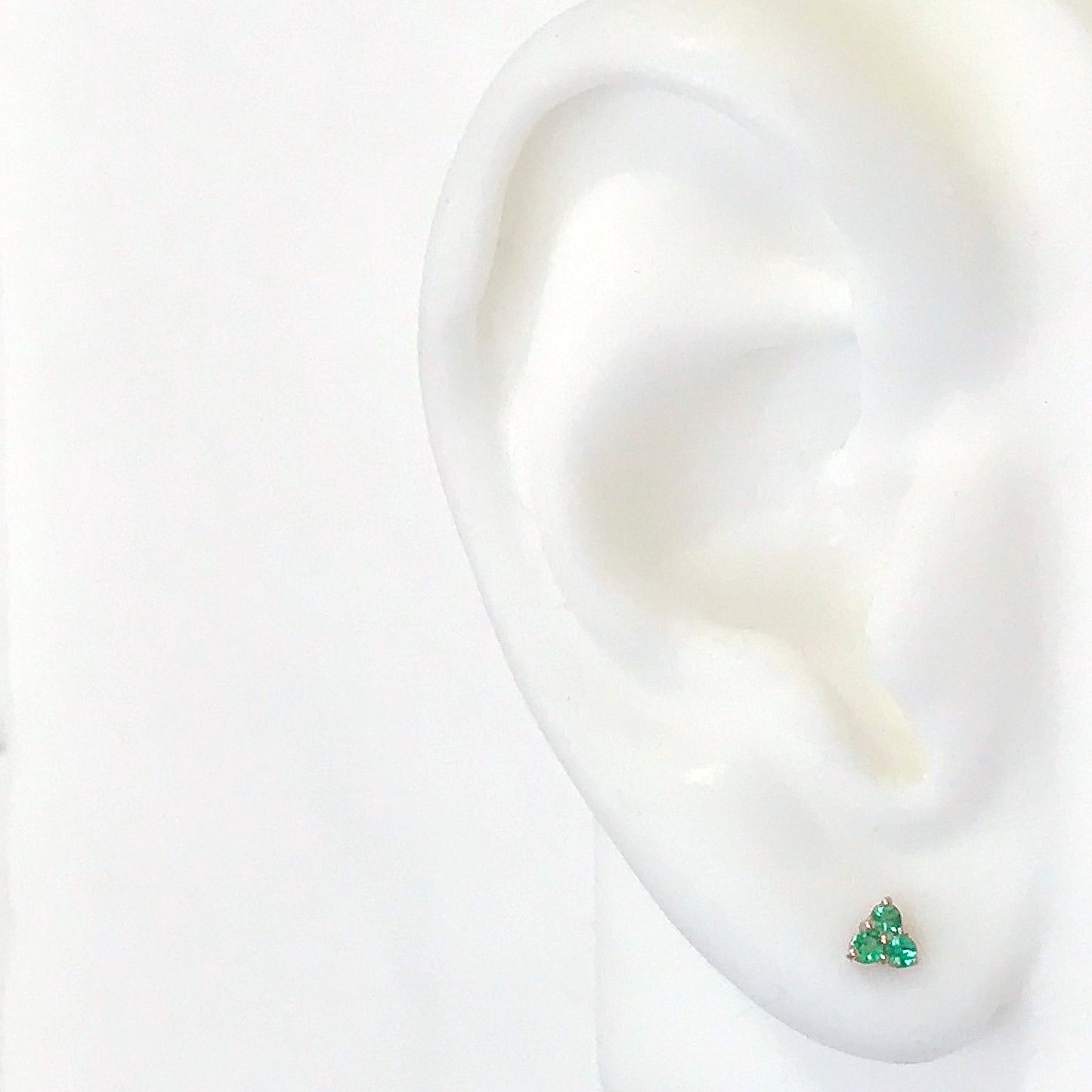 14K Gold Triple Emerald Trinity Cluster Stud Earrings