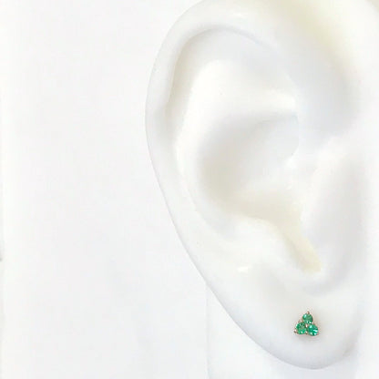 14K Gold Triple Emerald Trinity Cluster Stud Earrings