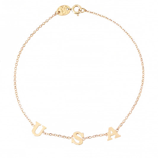 14K Gold Triple Initial Monogram Charm Pendant Bracelet