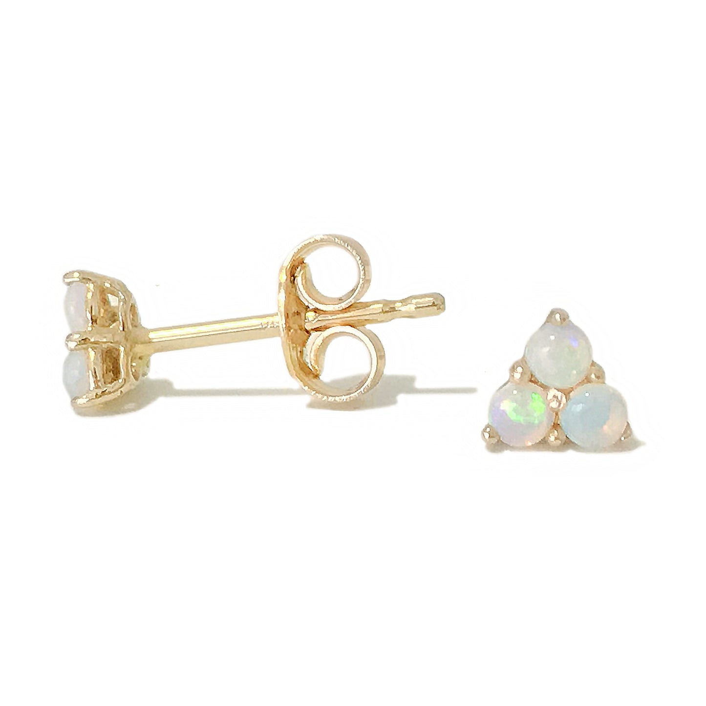 14K Gold Triple Opal Cabochon Trinity Cluster Stud Earrings