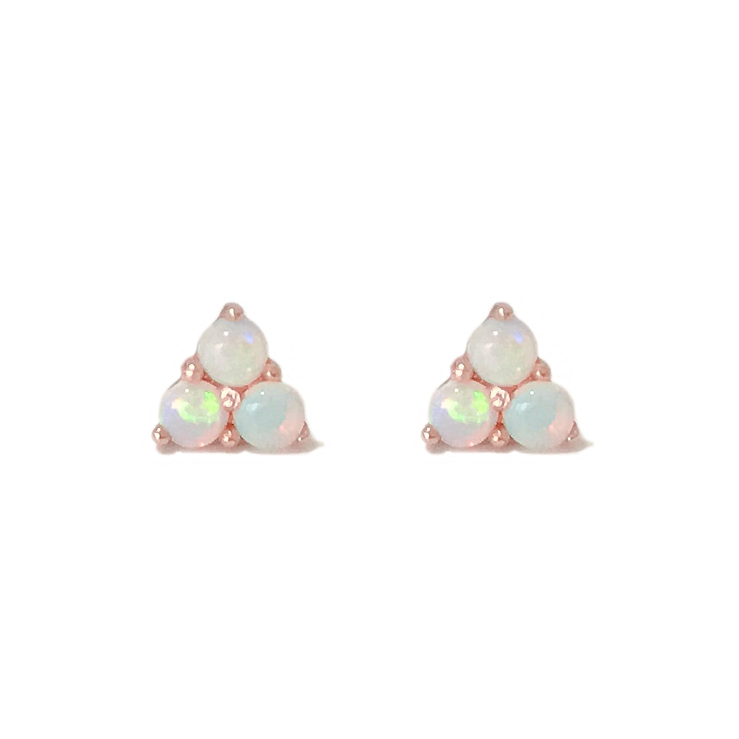 14K Gold Triple Opal Cabochon Trinity Cluster Stud Earrings