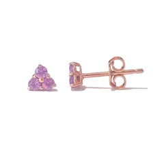 14K Gold Triple Purple Sapphire Trinity Cluster Stud Earrings
