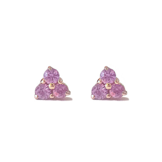 14K Gold Triple Purple Sapphire Trinity Cluster Stud Earrings