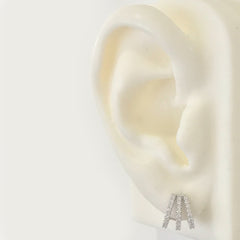 14K Gold Pavé Diamond 3 Row Hoop Stud Earrings
