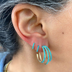 14K Gold Pavé Turquoise Triple XL Hoop Stud Earrings