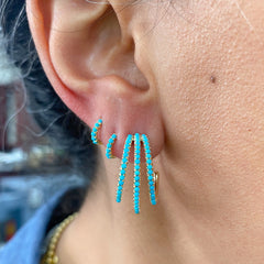 14K Gold Pavé Turquoise Triple XL Hoop Stud Earrings