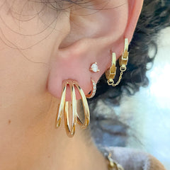 14K Gold Triple XL Hoop Stud Earrings