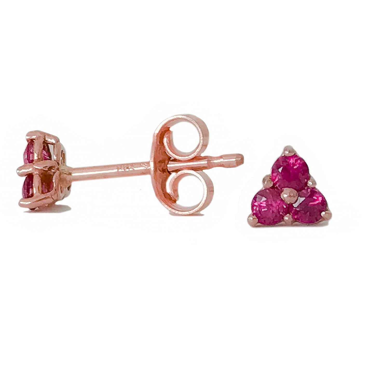 14K Gold Triple Ruby Trinity Cluster Stud Earrings