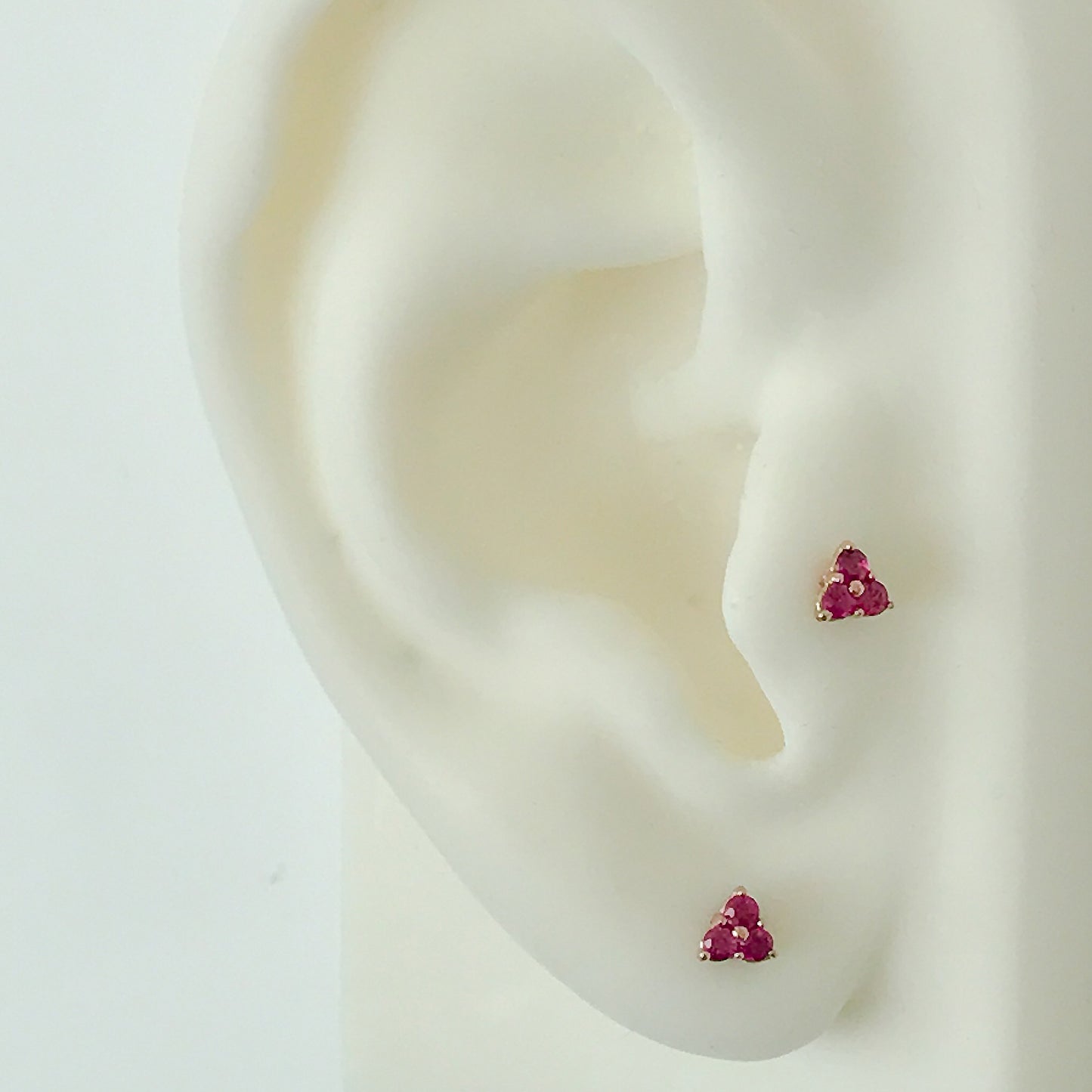 14K Gold Triple Ruby Trinity Cluster Stud Earrings