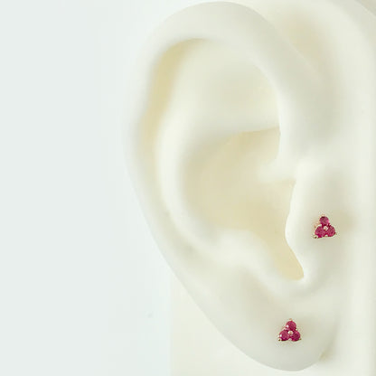 14K Gold Triple Ruby Trinity Cluster Stud Earrings