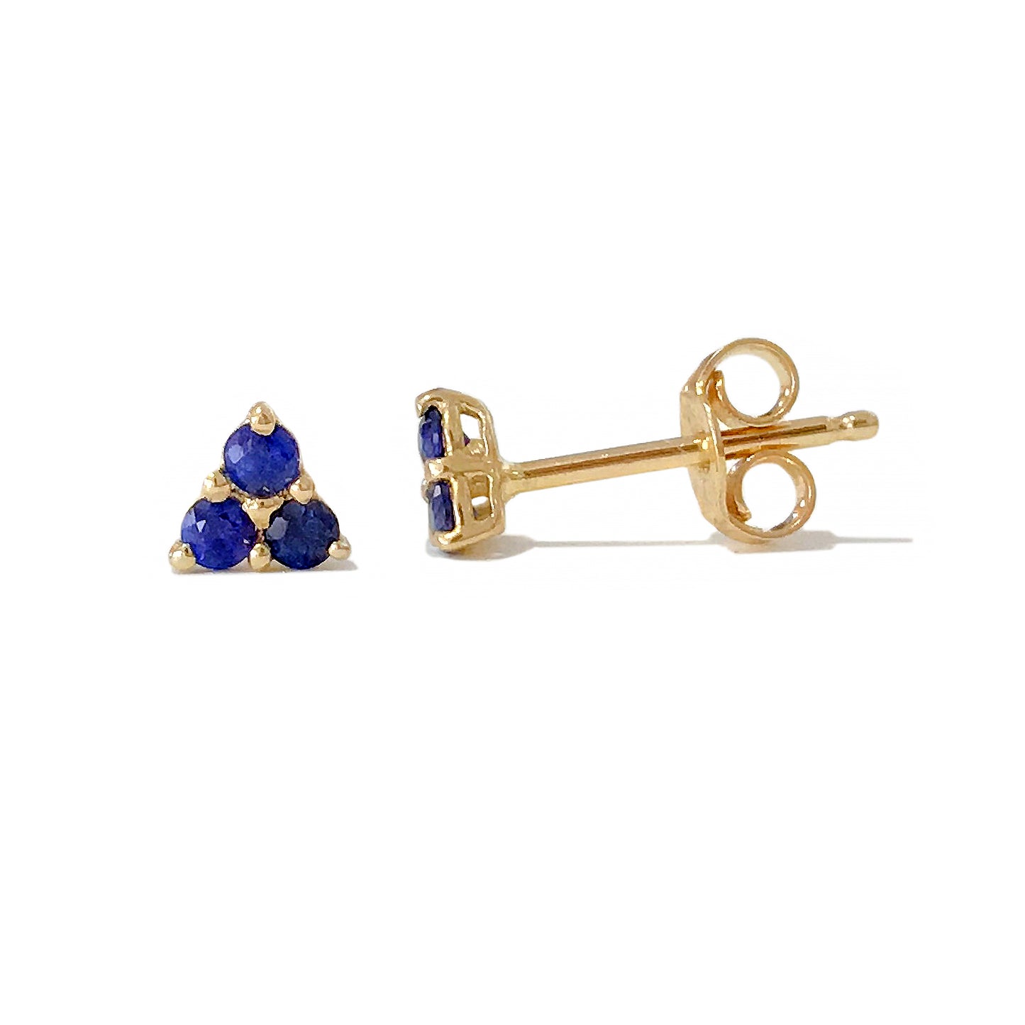 14K Gold Triple Sapphire Trinity Cluster Stud Earrings