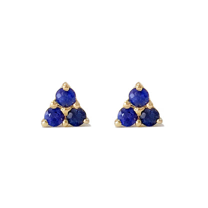 14K Gold Triple Sapphire Trinity Cluster Stud Earrings