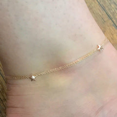 14K Gold Triple Star Ankle Bracelet (Anklet)