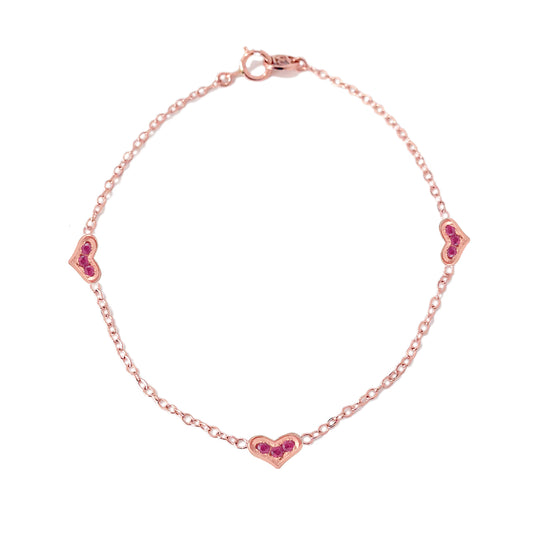 14K Gold Pavé Ruby Triple XS Sweetheart Bracelet