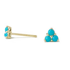 14K Gold Triple Turquoise Cabochon Trinity Cluster Stud Earrings