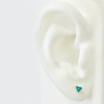 14K Gold Triple Turquoise Cabochon Trinity Cluster Stud Earrings